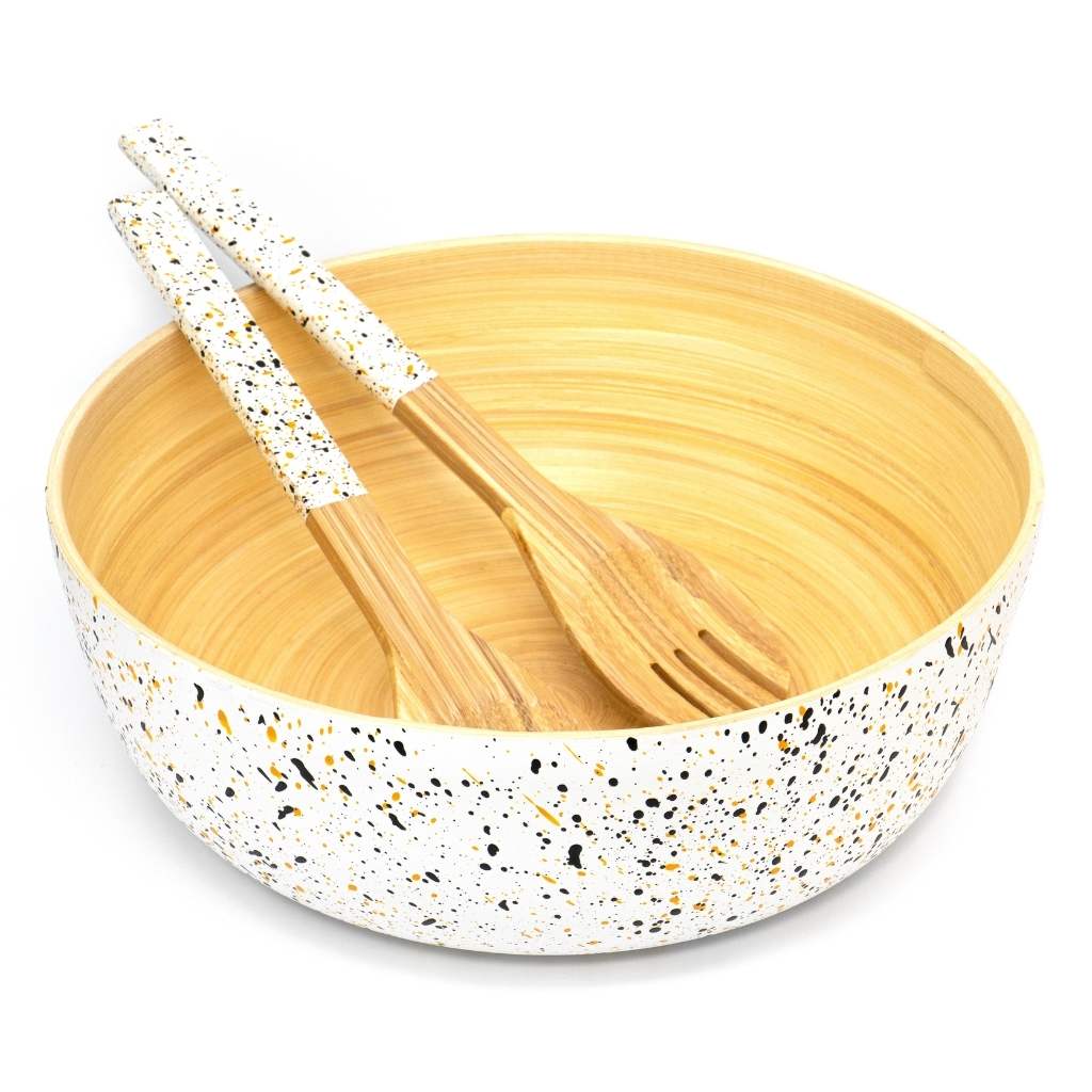 Bamboo Salad Server Set | Salad Tongs (Spoon & Fork)